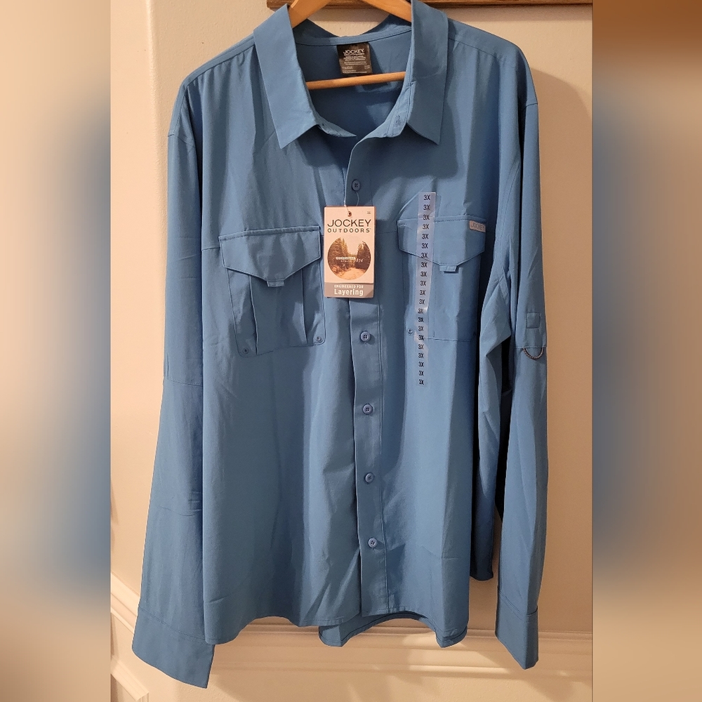 New NWT Jockey Long Sleeve Blue Button Up Outdoor Shirt sz XXXL 3XL